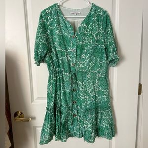 •Olivaceous• green floral boho ruffle mini dress